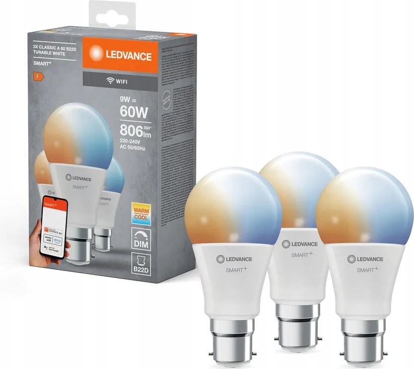 Led izzó B22 9W 60W 806lm Cct Tompítható Smart+ WiFi Classic Ledvance