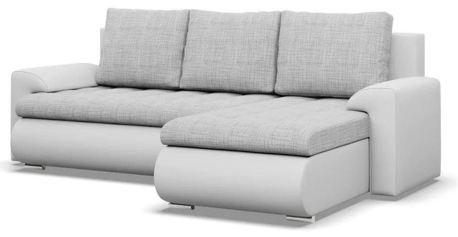 Tokio sarokkanapé, 2 ágyneműtartóval, fonott + műbőr, jobboldali, szürke - fehér