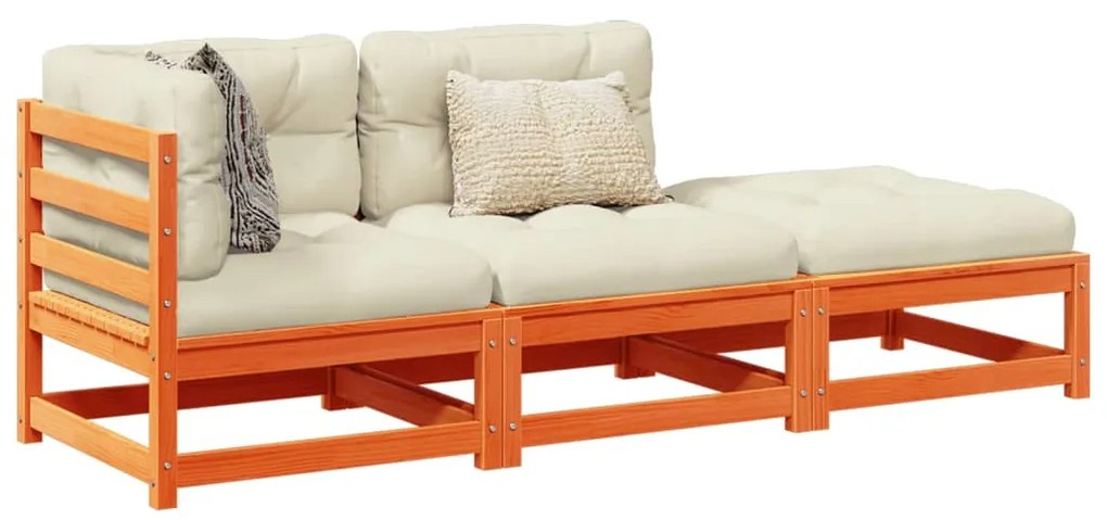 vidaXL 3 részes viaszbarna tömör fenyőfa kerti ülőgarnitúra párnákkal