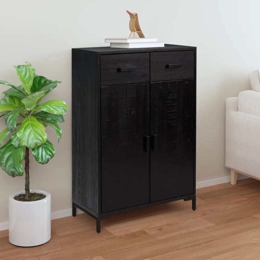 fekete tömör újrahasznosított fenyőfa cipőtartó 75x40x110 cm