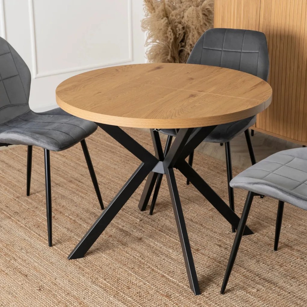 Bővíthető Étkezőasztal Arany Tölgy/Fekete Színben. LUGO 90-190 cm