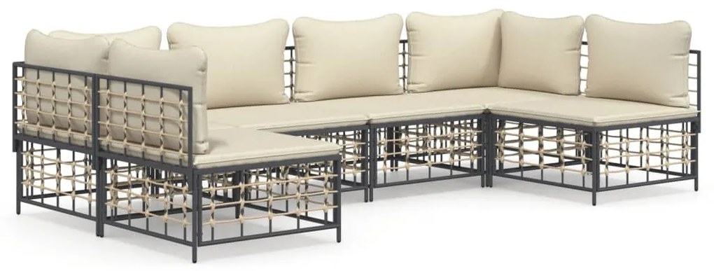 6 részes antracitszürke polyrattan kerti ülőgarnitúra párnákkal