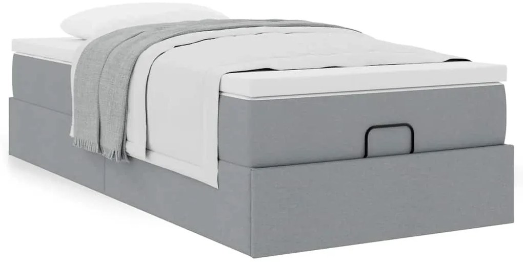 Ottomán ágykeret matraccal világosszürke 80x200cm szövet