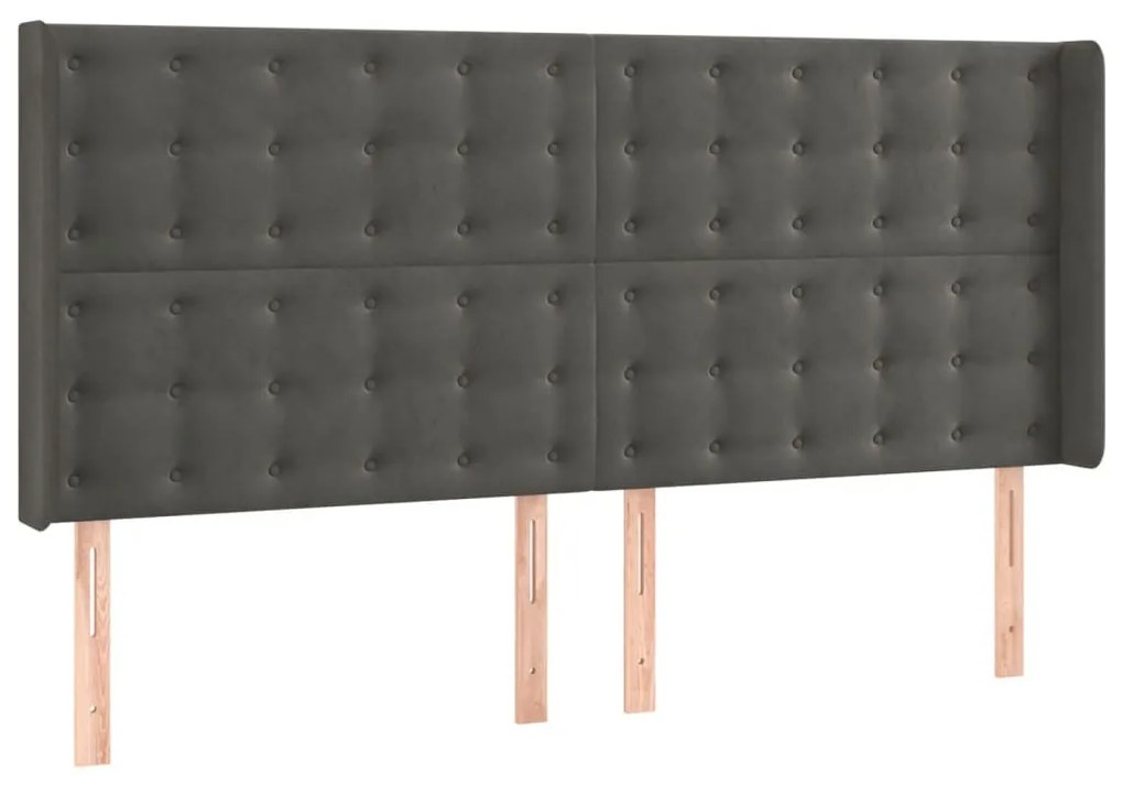 sötétszürke bársony LED-es fejtámla 203x16x118/128 cm