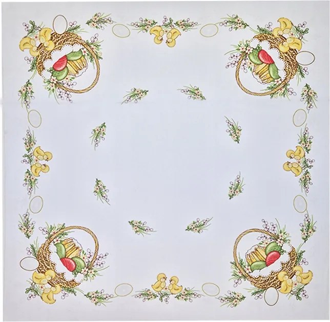 Húsvéti terítő 75x75cm Csibék és cupcake