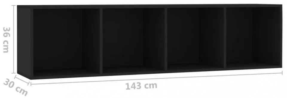 fekete könyv-/TV-szekrény 143 x 30 x 36 cm