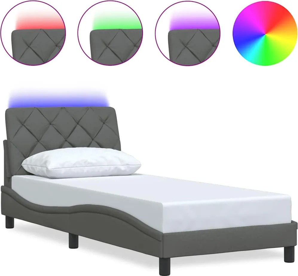 vidaXL sötétszürke szövet ágykeret LED-ekkel matrac nélkül 90x190 cm