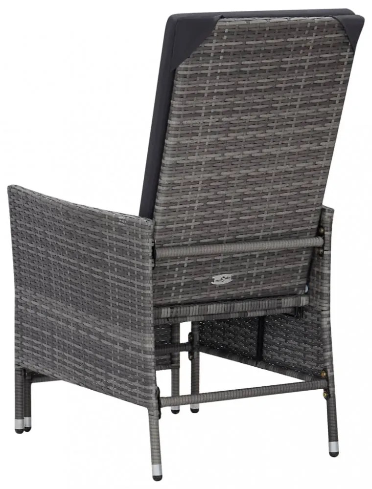 szürke dönthető háttámlás polyrattan kerti szék párnákkal