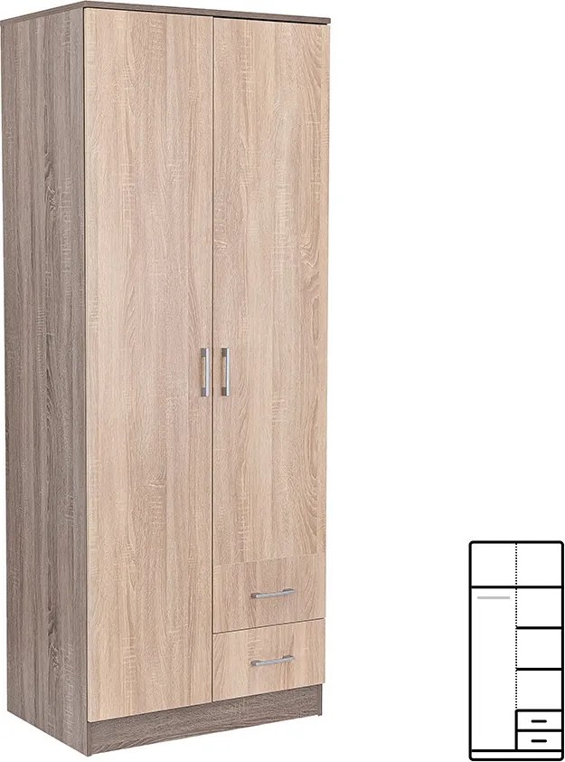 Miami gardróbszekrény 80x205 cm sonoma tölgy-yorki tölgy