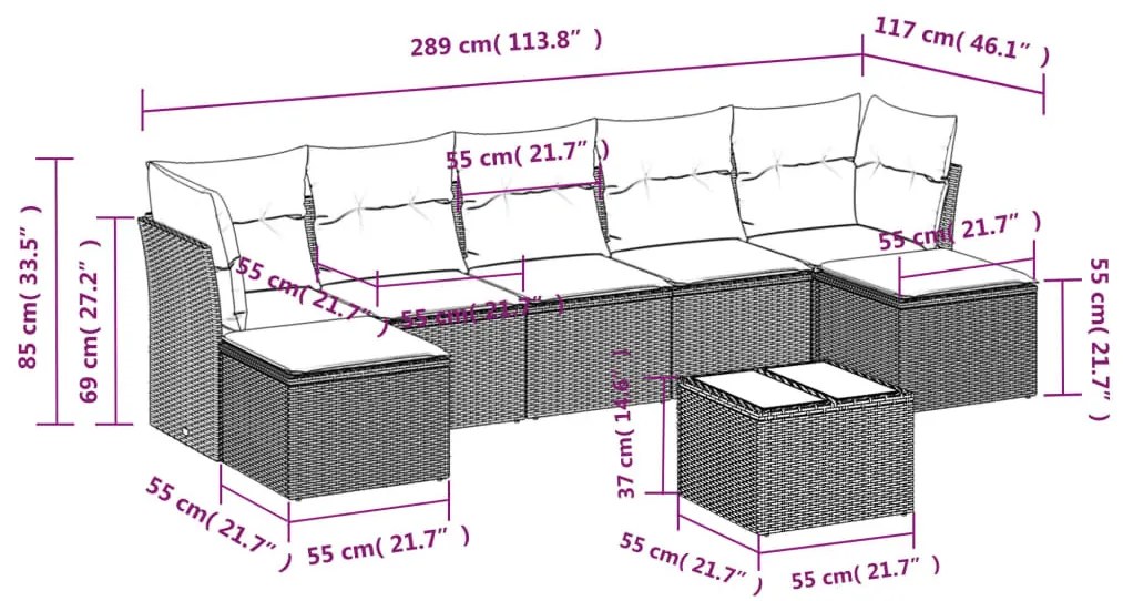 8 részes világosszürke polyrattan kerti ülőgarnitúra párnával