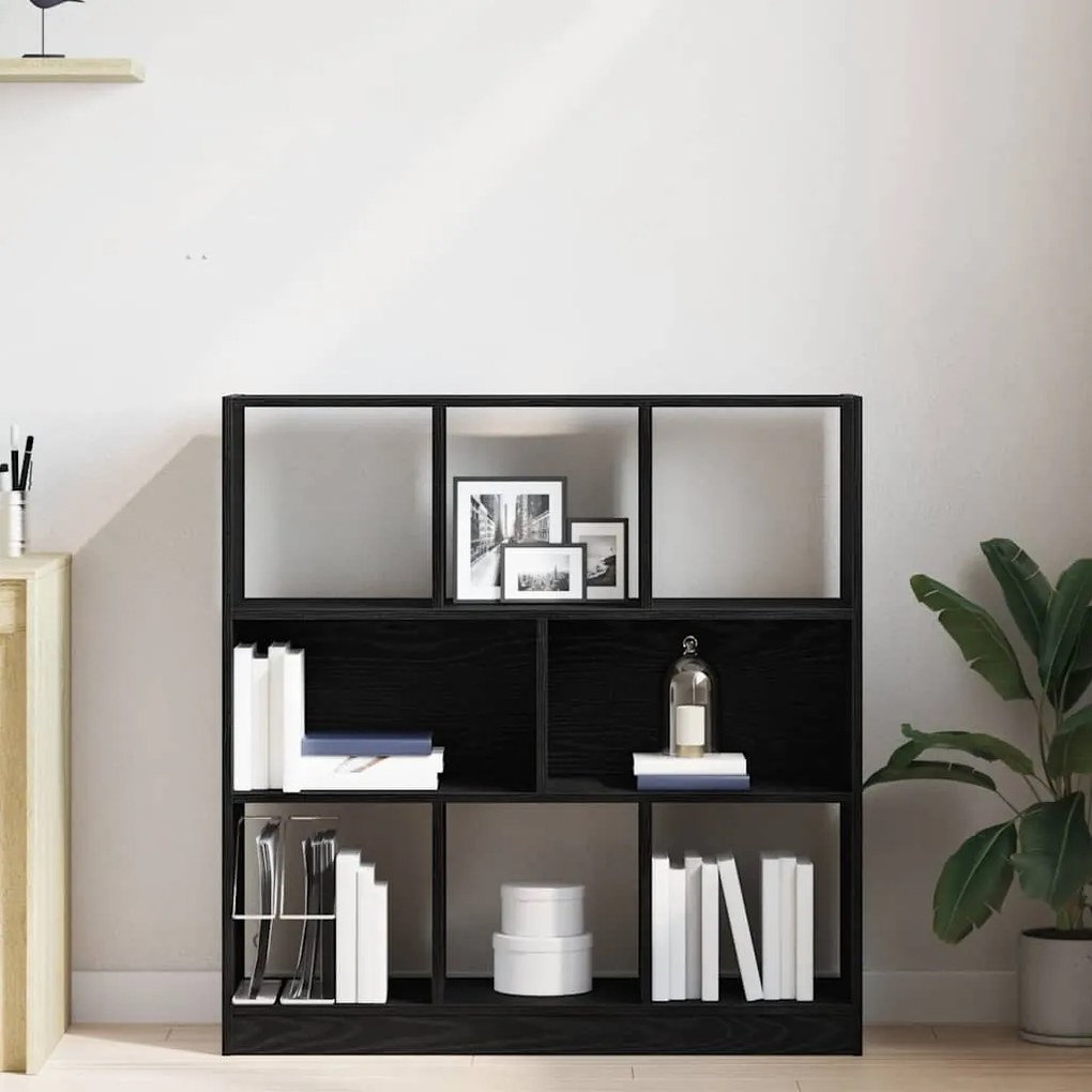 fekete tölgy színű szerelt fa könyvszekrény 97,5x29,5x100 cm