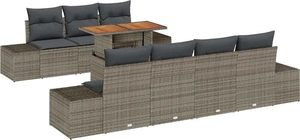 vidaXL Kerti Kanapé Szett tárolóval 8 pcs Szürke Poli rattan