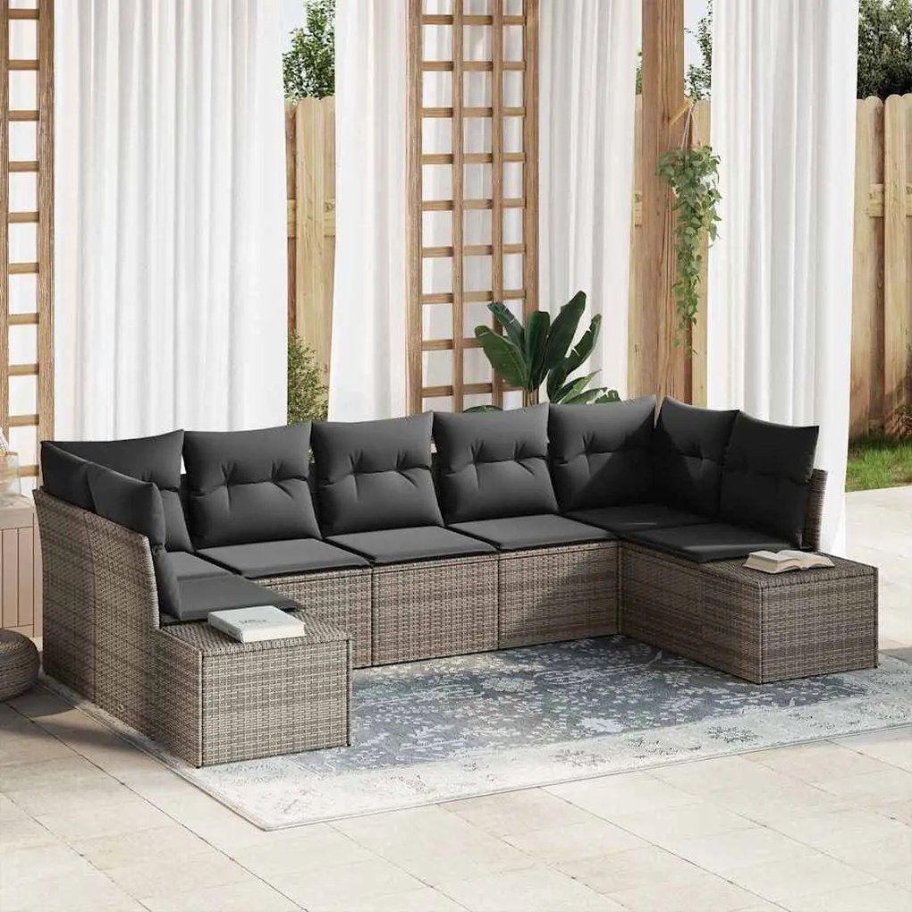 Kerti Kanapé Szett 7 pcs Szürke 289 x 154 x 85 cm Poli rattan