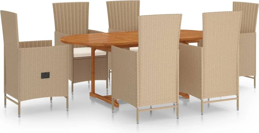 vidaXL 7 részes bézs polyrattan kerti étkezőgarnitúra