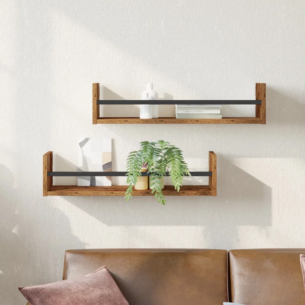 Falipolcok 2 db Régi fa 60x16x14 cm Műgyanta