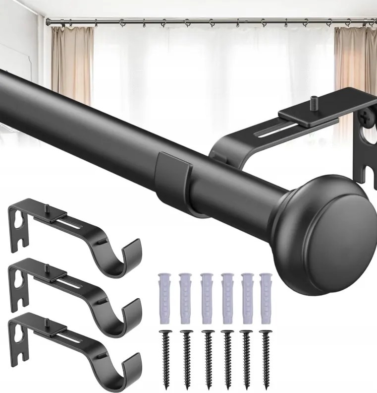 ABLAKFüggöny Fekete Szimpla 76-365 cm Dekoratív Erős Állítható