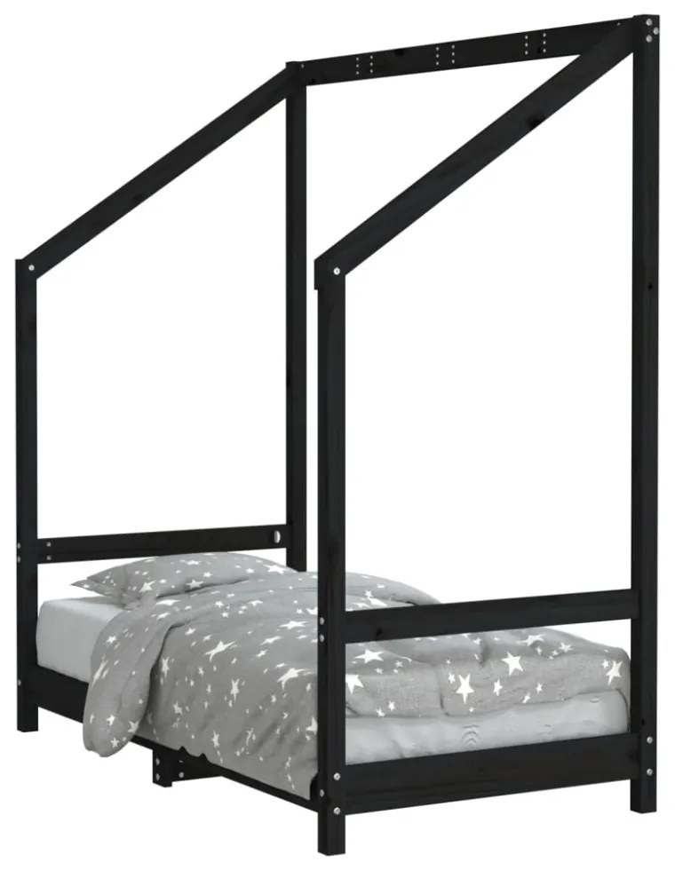 fekete tömör fenyőfa gyerekágykeret 70 x 140 cm