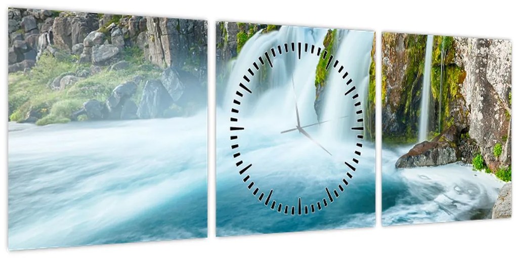 Kép - sziklák és a vízesés (órával) (90x30 cm)