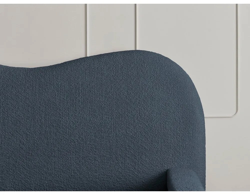 Sötétkék kárpitozott ágyneműtartós franciaágy ágyráccsal 140x190 cm Orlane – Bobochic Paris