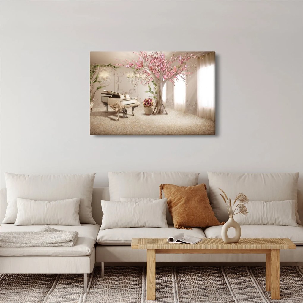 Kép - Álmodozó belső tér zongorával (90x60 cm)