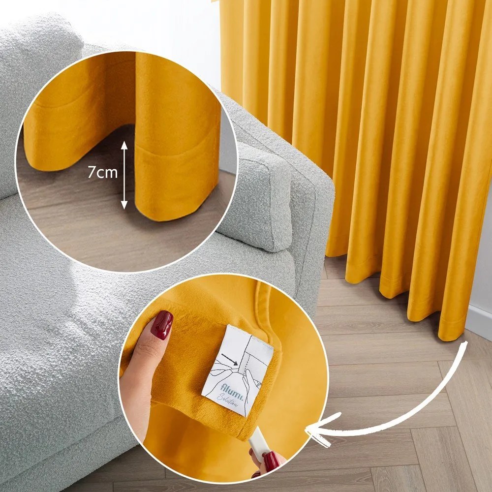 Mustársárga bársony dimout (részleges sötétítő) függöny 200x250 cm Velto – Filumi