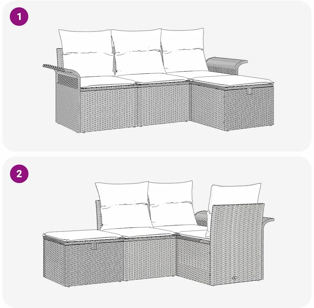 Kerti Kanapé Szett 4 pcs Szürke 196 x 117 x 85 cm Poli rattan
