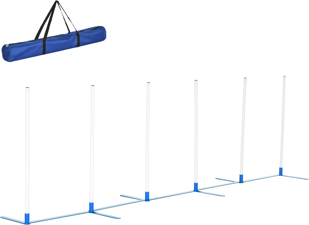 PawHut Agility Szett Kutyáknak - 6 Darabos Agility Berendezés Kutyaképzéshez, Összecsukható Oszlopkészlet 6 Slalom Oszloppal, Hordtáska, Képzési Eszkö