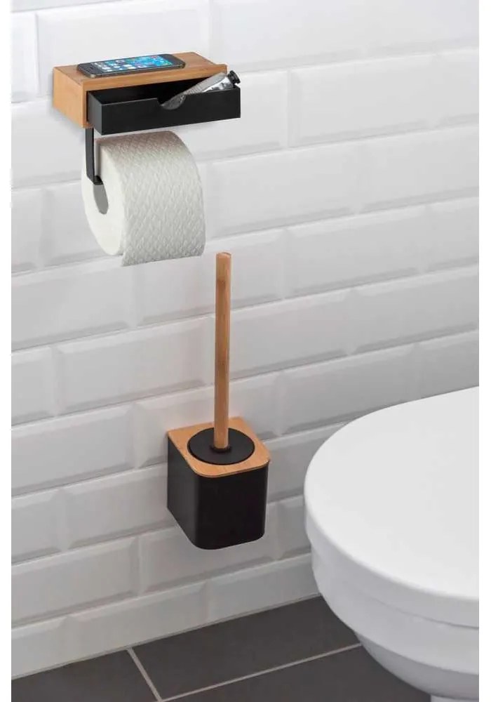 Fekete wc-papír tartó bambusz elemmel - Wenko