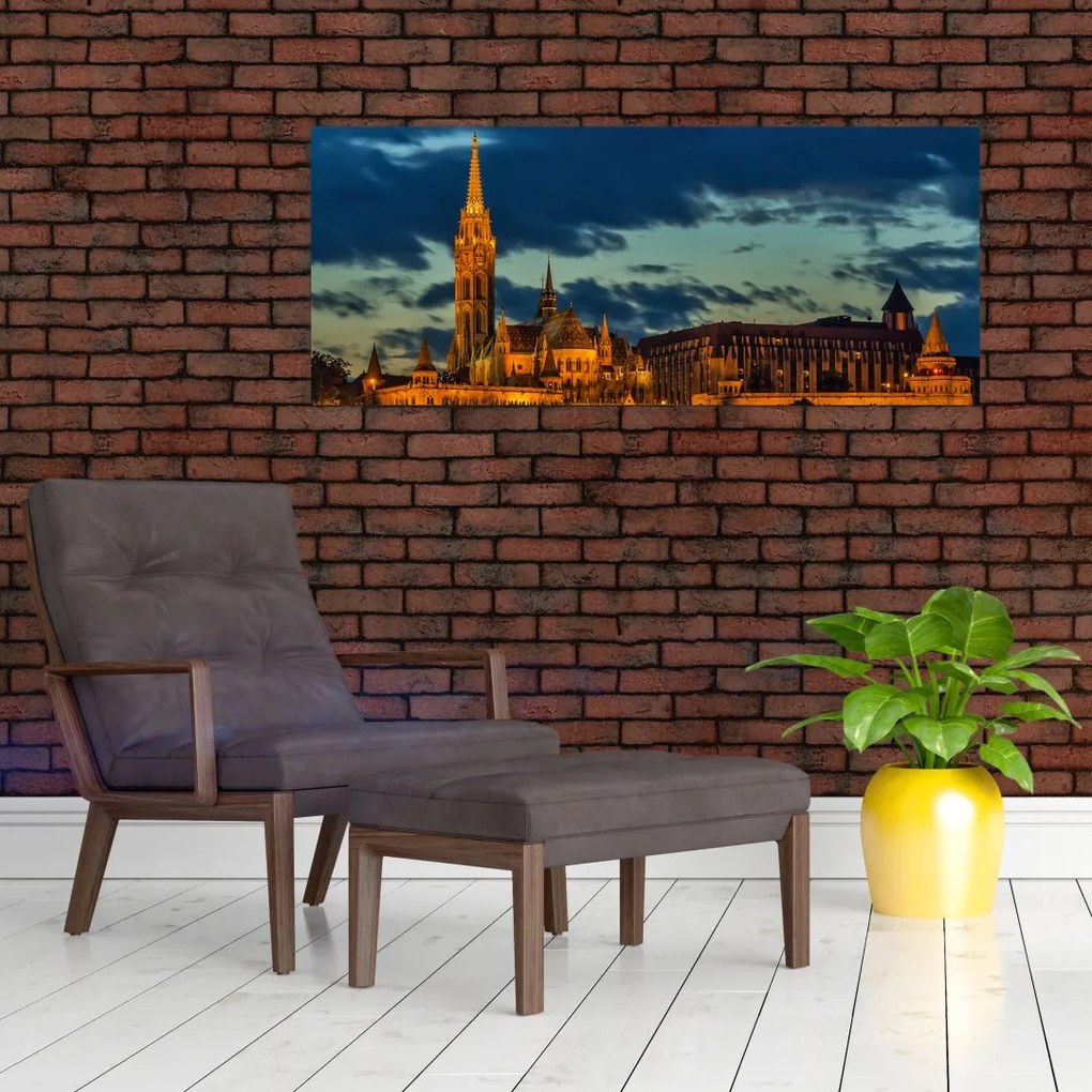 Kivilágított épületek képe (120x50 cm)