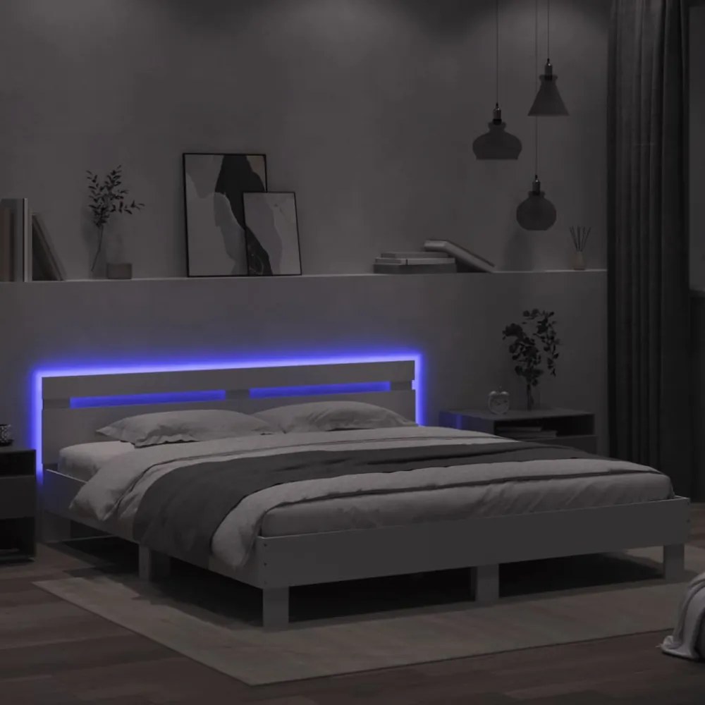 fehér ágykeret fejtámlával és LED-del 200 x 200 cm