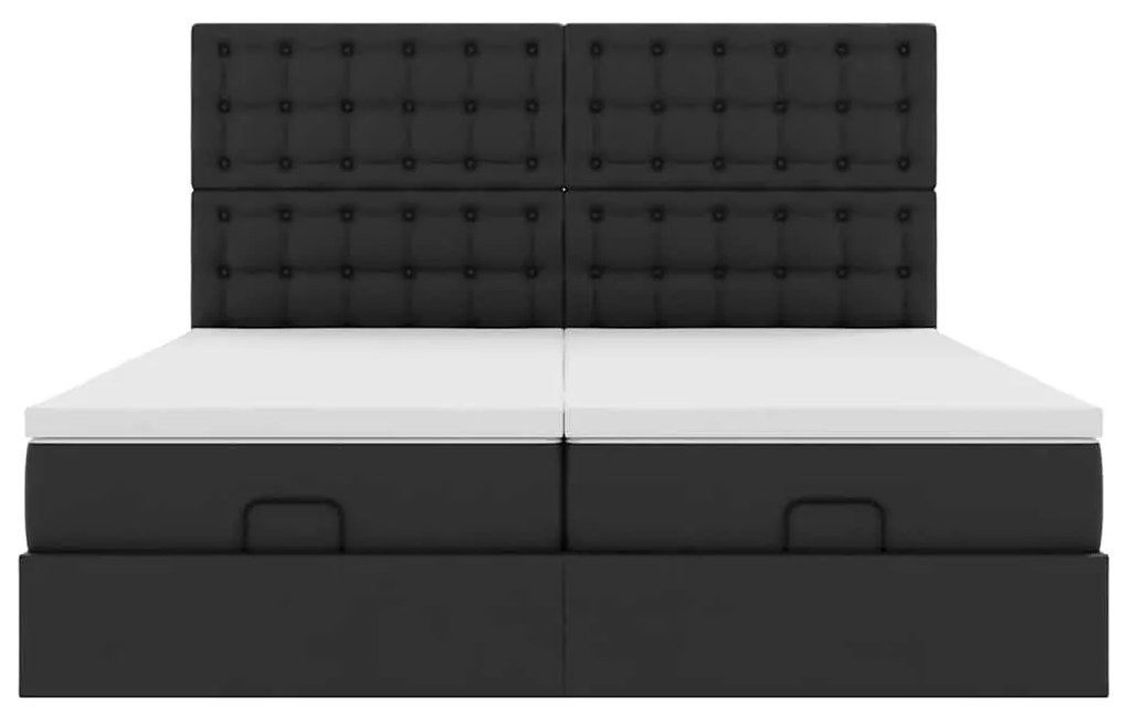 fekete műbőr ottomán ágy matracokkal & LED-ek 180x200cm