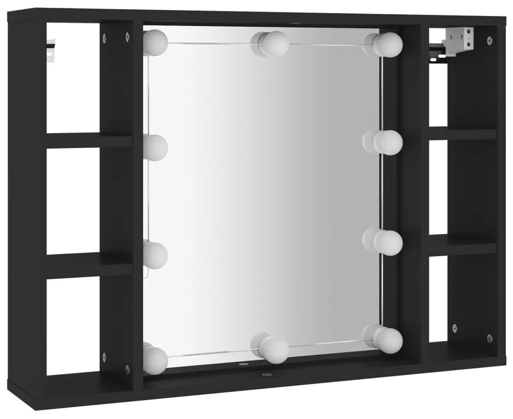 fekete tükrös szekrény LED-ekkel 76 x 15 x 55 cm