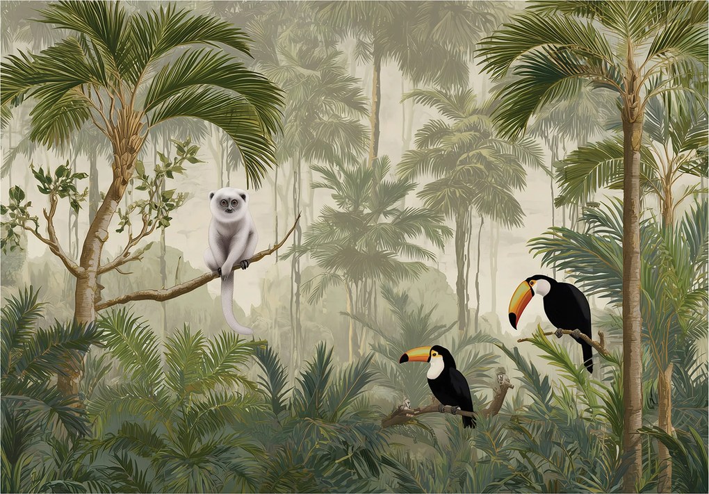 Gyerek Fotótapéta Dzsungel Madarak Pálmafák Gyerekszobába 350x250