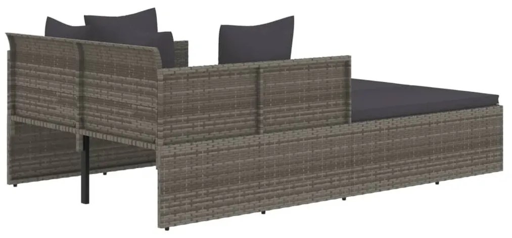 Szürke polyrattan napozóágy párnával 182 x 118 x 63 cm