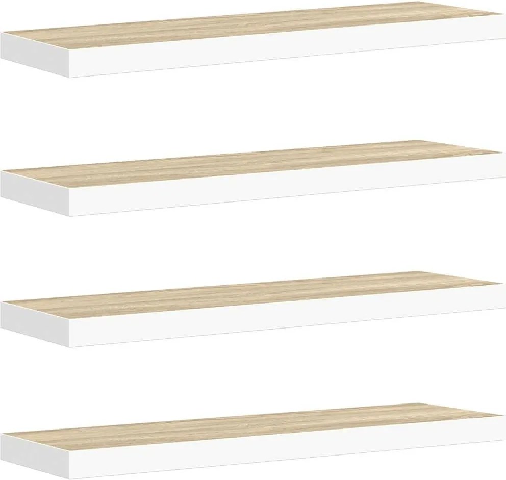 vidaXL 4 db fehér-tölgyszínű MDF lebegő fali polc 90 x 23,5 x 3,8 cm