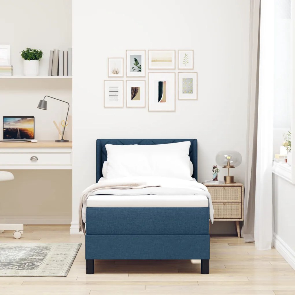 Boxspring ágy matraccal, kék színben, 80 x 200 cm, szövet