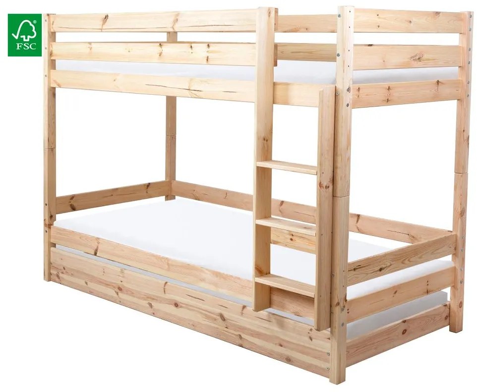 Gyerek emeletes ágy 90 cm Braceaba (tömör fenyőfa) (ágyráccsal). 1116246