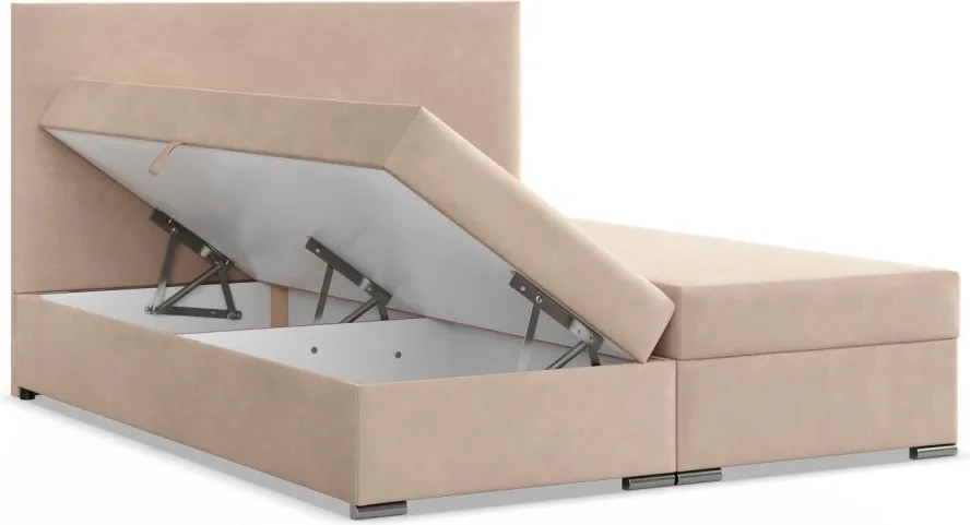 Agen ágy, bársony, 160 x 200, ágyneműtartóval, bézs