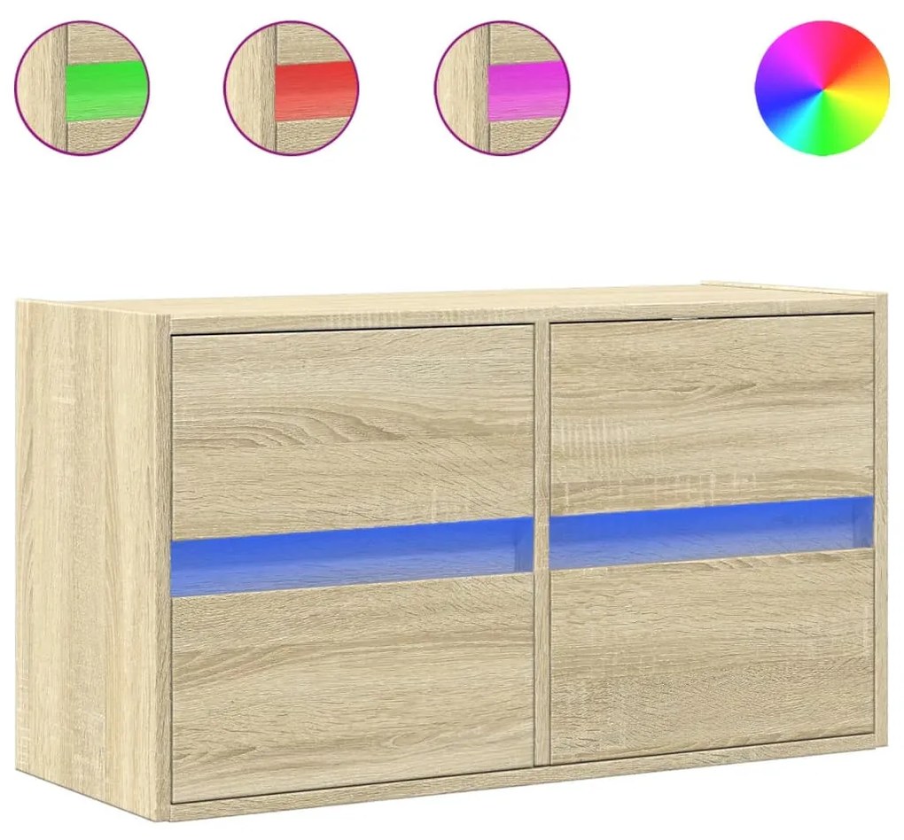 sonoma tölgy színű fali TV-szekrény LED-ekkel 80x31x45 cm