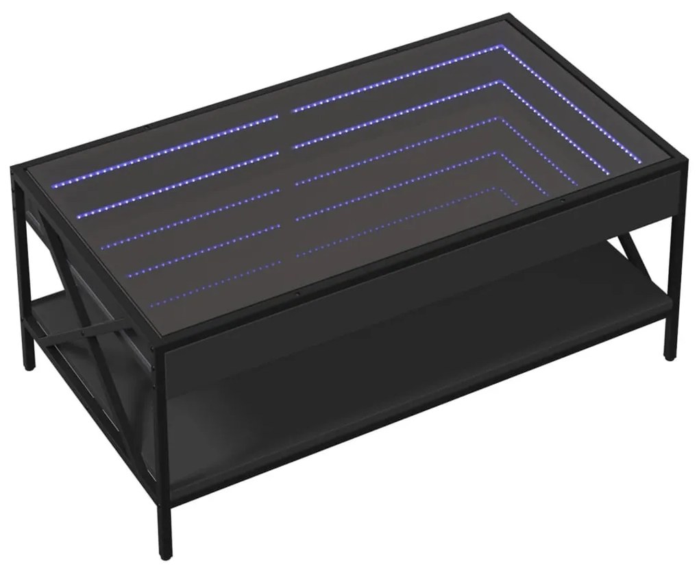 fekete végtelen hatású LED-es dohányzóasztal 90 x 50 x 38 cm