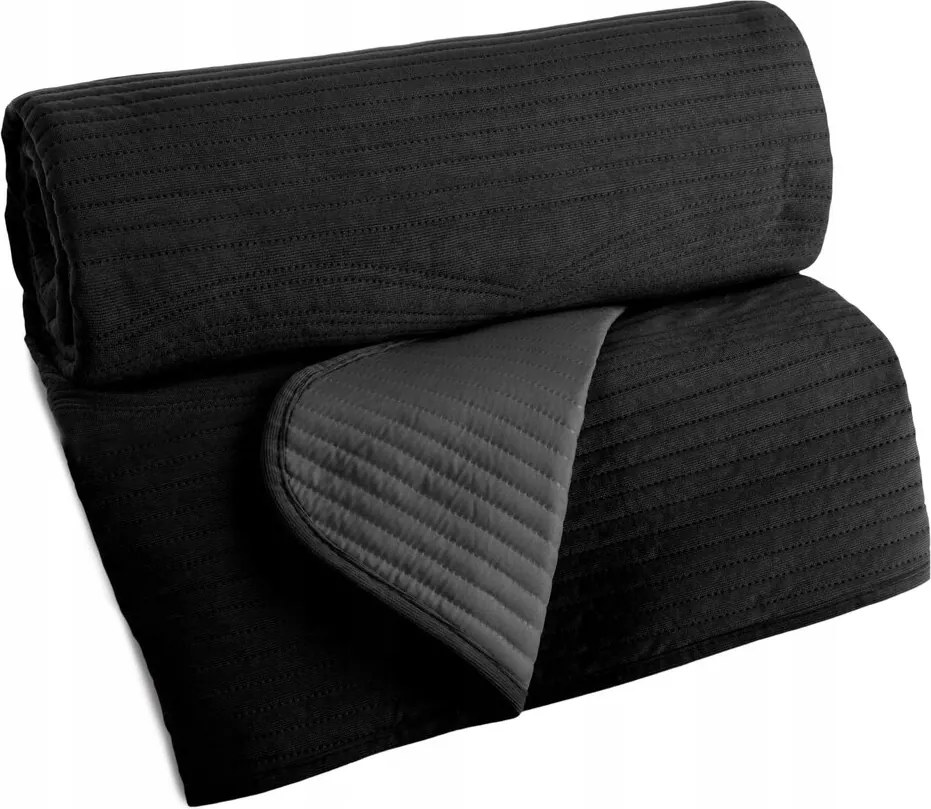 Dekoratív ágytakaró VELVET2 170x210 fekete, geometrikus mintás steppelt