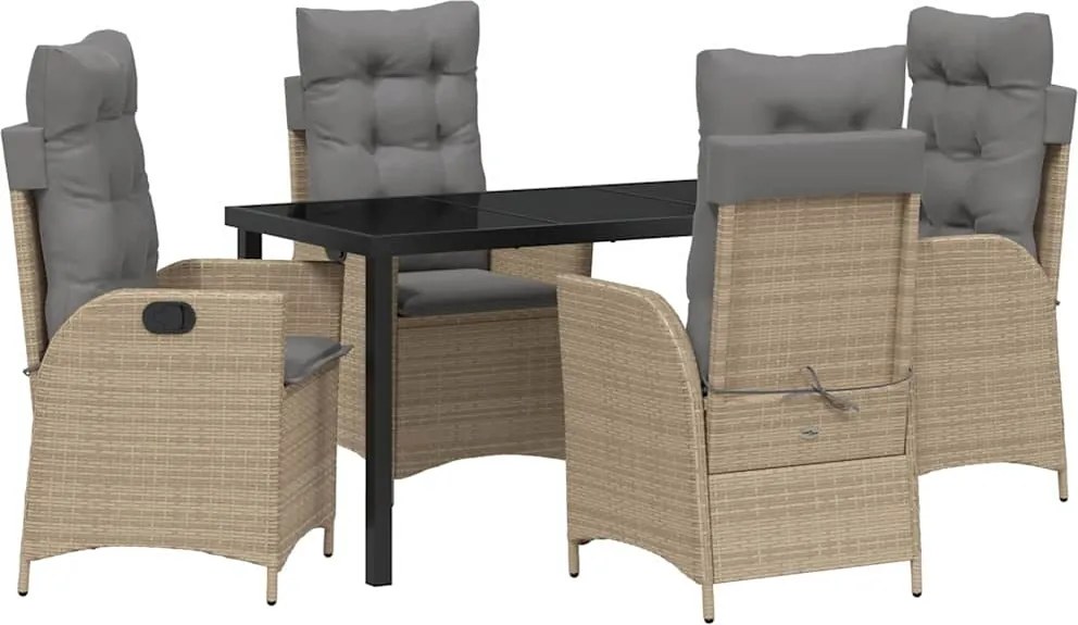 vidaXL Kert étkező szett párnával 5 pcs Bézs polirattan