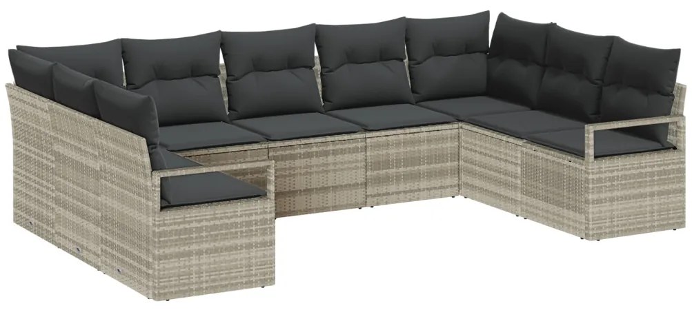 Kanapé Szett párnával 9 pcs Világosszürke polirattan