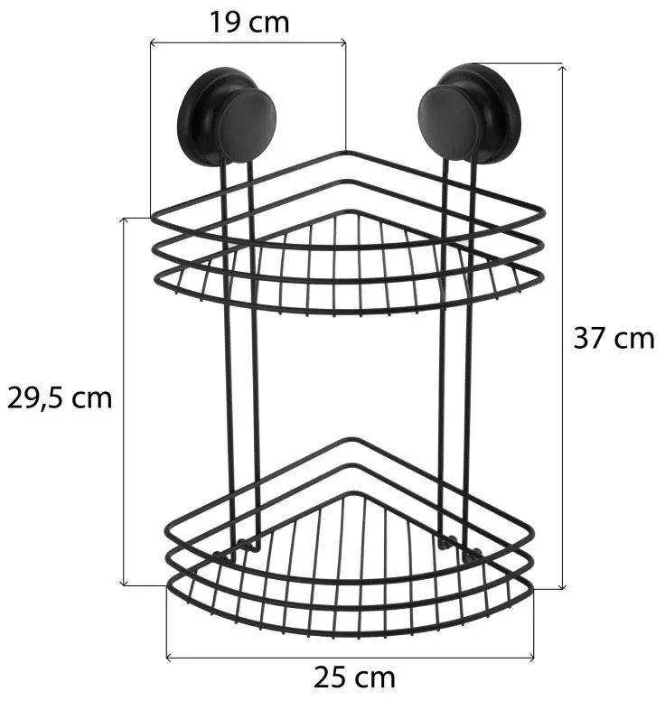 Erga Gavi, sarok fürdőszoba dupla polc, fekete, ERG-YKA-CH.GAVI-KN2-BLK