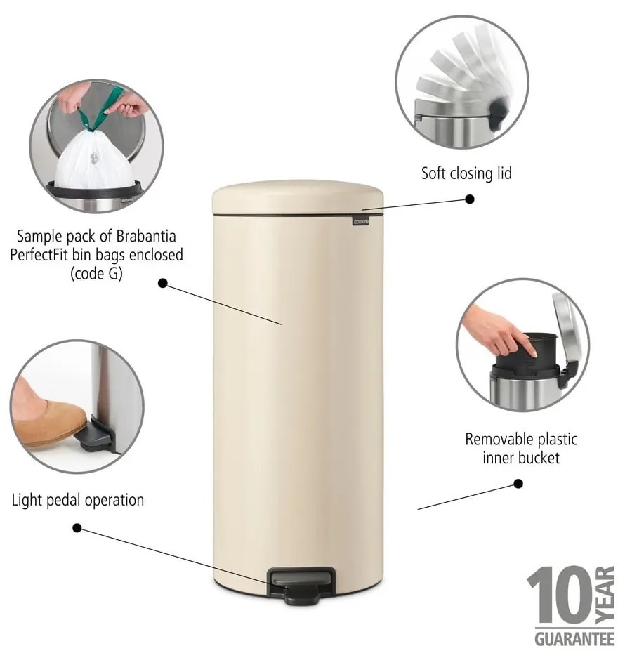 Bézs acél pedálos szemetes 30 l NewIcon – Brabantia