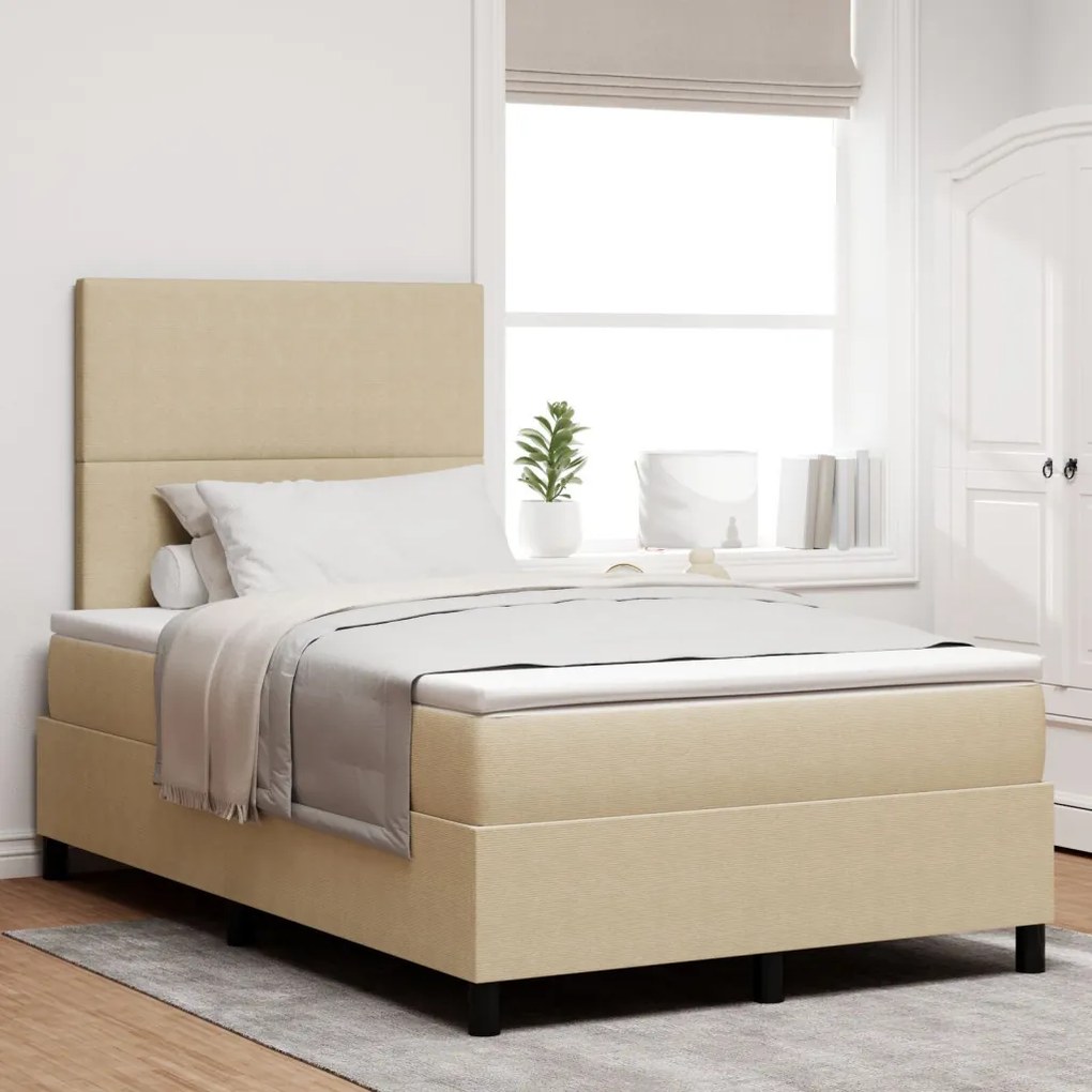 Box Spring Ágy matraccal, Világos Zöld Szürke, 120x200 cm, Vászon Anyag