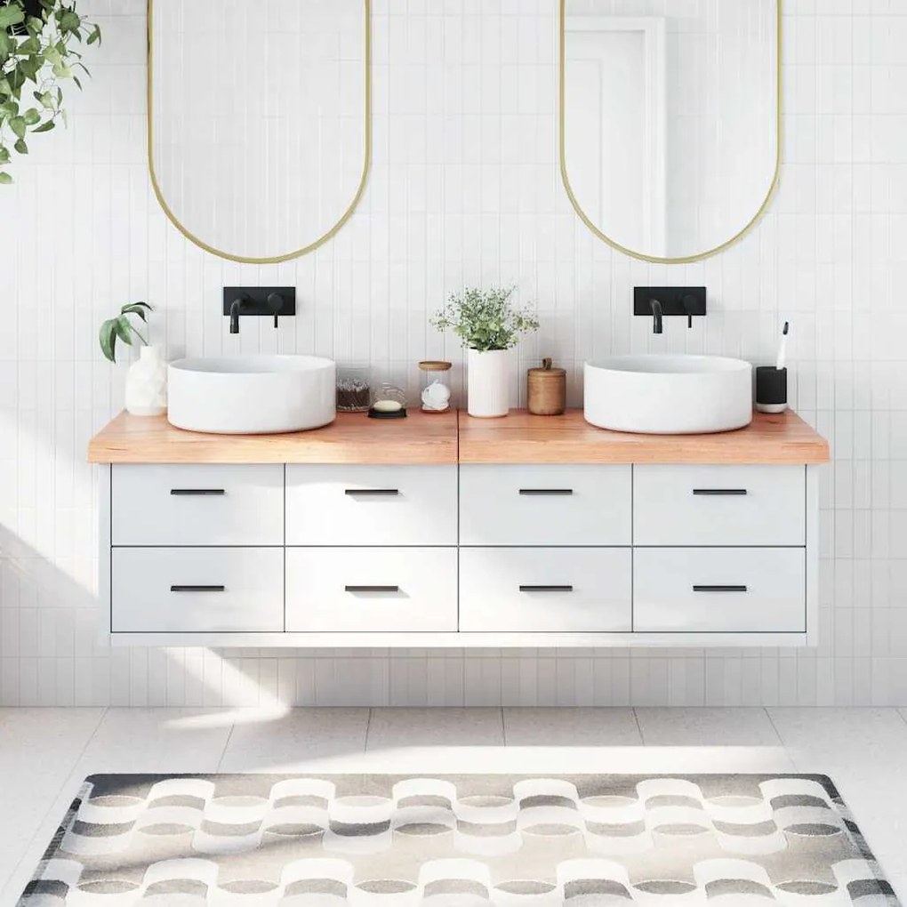 világosbarna kezelt tömör fa fürdőszobai pult 180x60x(2-6) cm