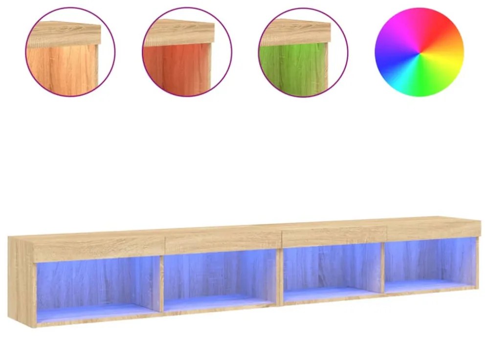 2 db sonoma tölgy színű TV-szekrény LED-ekkel 100x30x30 cm