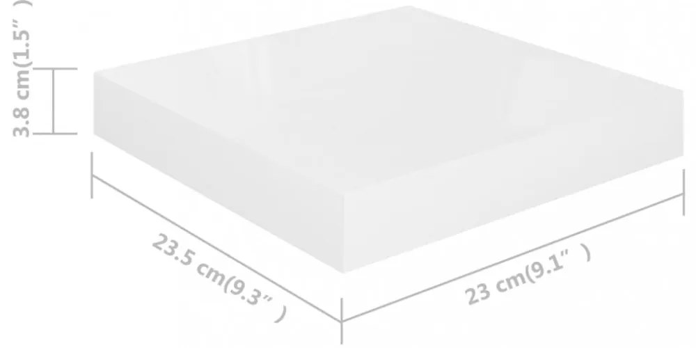 2 db magasfényű fehér MDF lebegő fali polc 23 x 23,5 x 3,8 cm