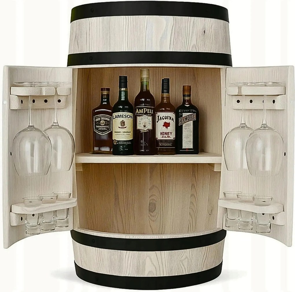Fa bárpult alkoholos boroshordó pohártartóval 80x55 cm